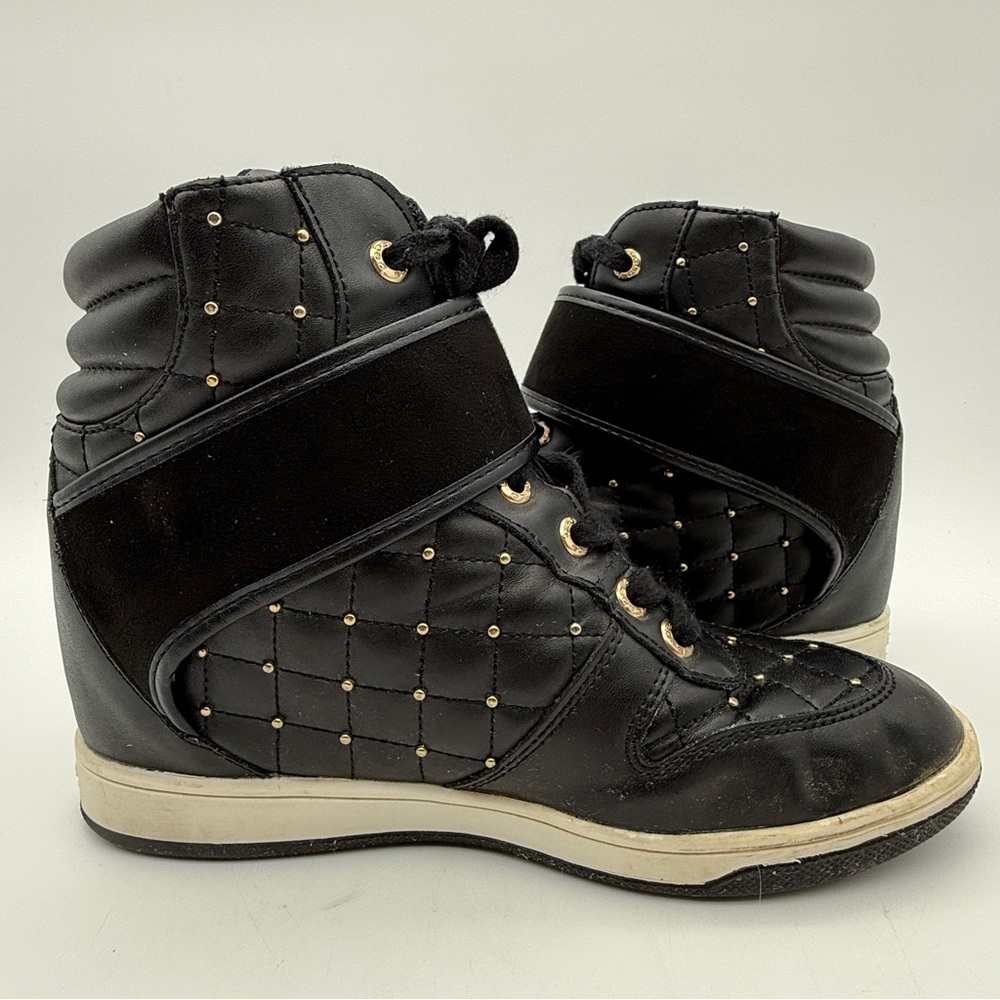 bebe Black Quilted High-Top Sneakers with Hidden Wedge Sz 7 - Picture 8 of 13